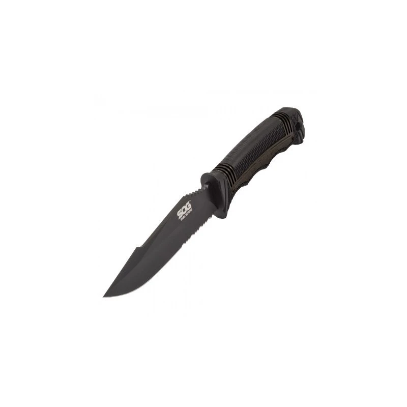 Couteau SOG Seal Strike Lame 12.4cm Semi-dentelée Noir Manche Inox - SS1003 2 Couteau SOG Seal Strike Lame 12.4cm Semi-dentelée Noir Manche Inox - SS1003 – Image 2