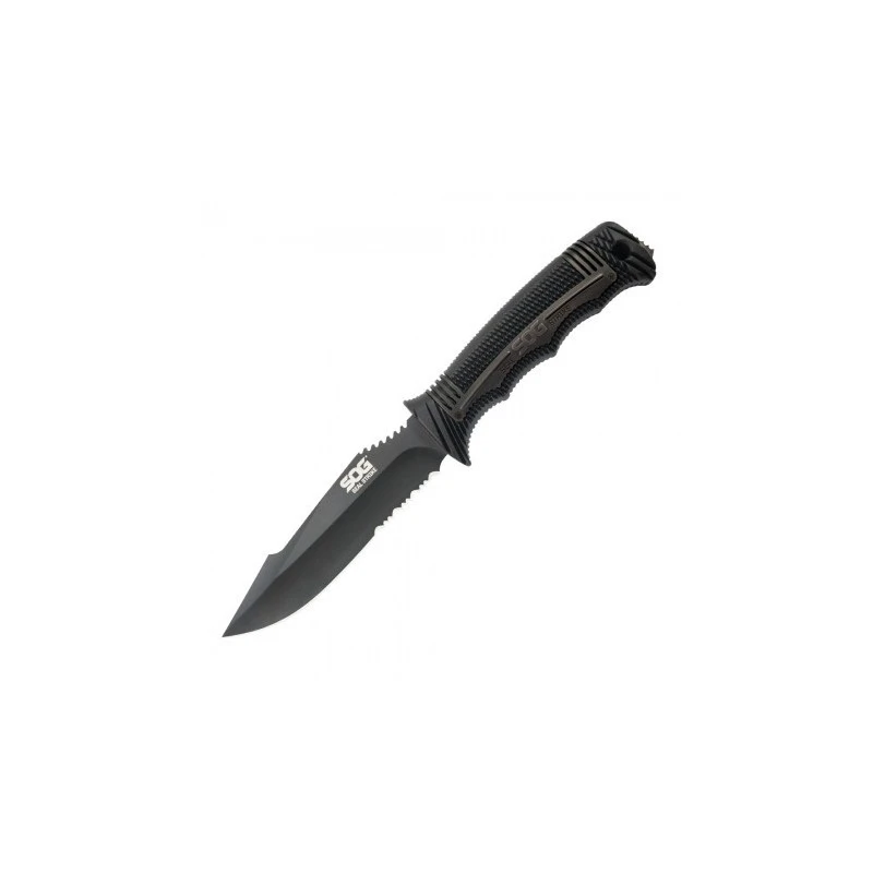 Couteau SOG Seal Strike Lame 12.4cm Semi-dentelée Noir Manche Inox - SS1003 3 Couteau SOG Seal Strike Lame 12.4cm Semi-dentelée Noir Manche Inox - SS1003 – Image 3