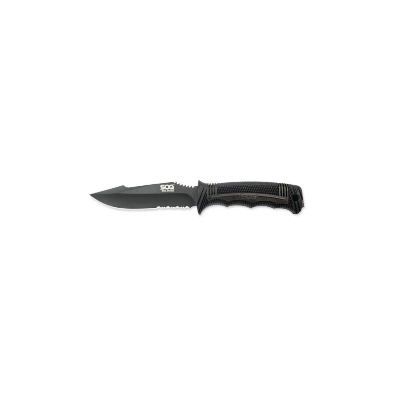 Couteau SOG Seal Strike Lame 12.4cm Semi-dentelée Noir Manche Inox - SS1003 1 Couteau SOG Seal Strike Lame 12.4cm Semi-dentelée Noir Manche Inox - SS1003